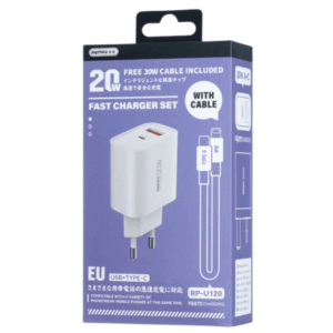 REMAX Kiddy Series USB / Type-C Charger + Type-C / Lightning Cable Set 20W RP-U120 - EU - White