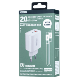 REMAX Kiddy Series USB + Type-C Charger with Type-C / Type-C Cable Set 20W RP-U120 - EU - White